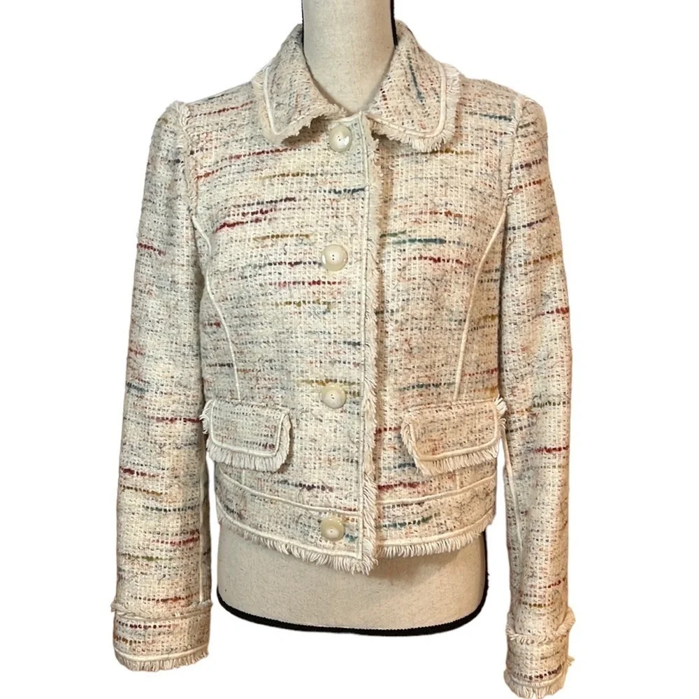 Worth Cream Tweed Short Button-Up Jacket Sz-10